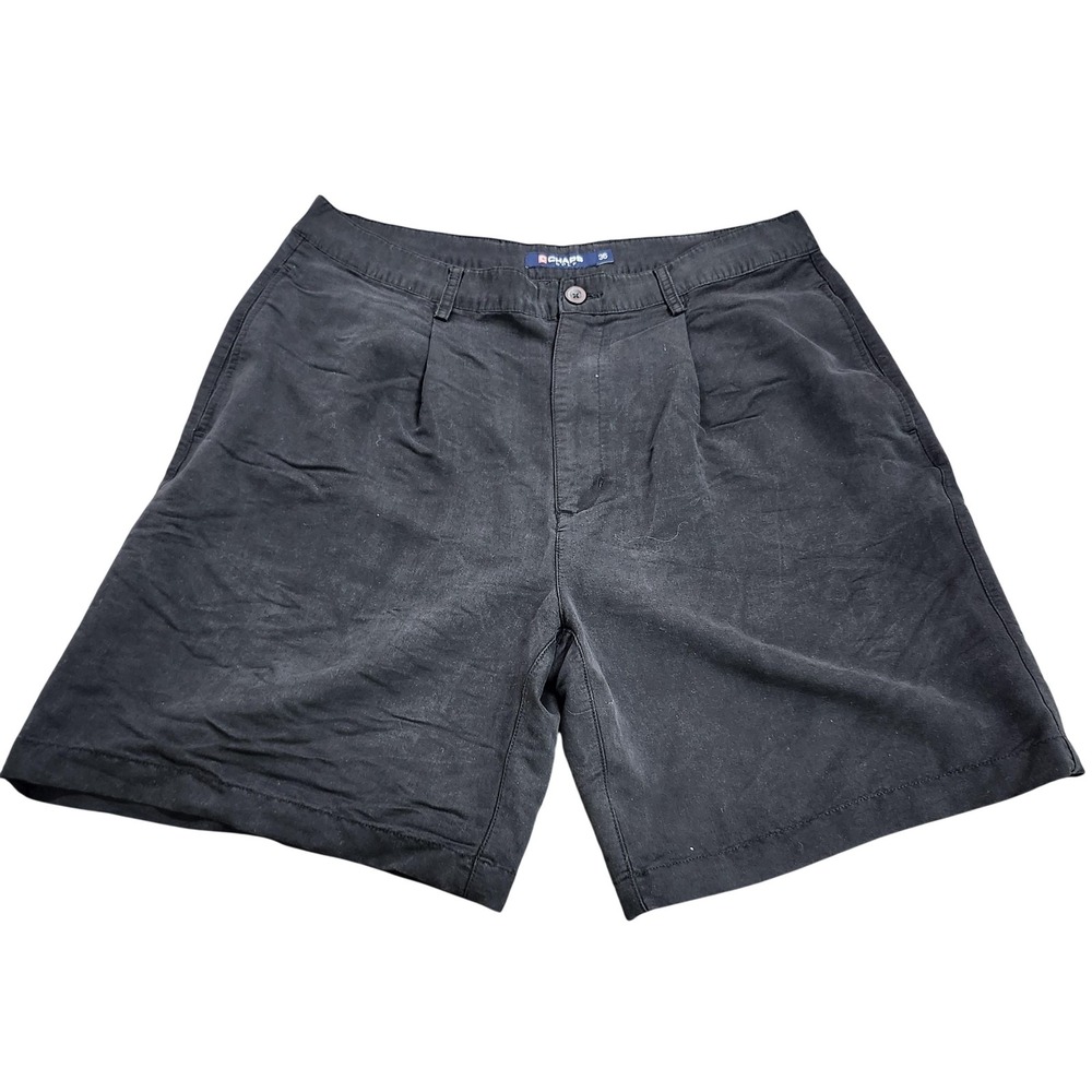 Chaps Golf Shorts Mens 36 Black Chino 7 Inseam Pleated Casual Summer Pockets